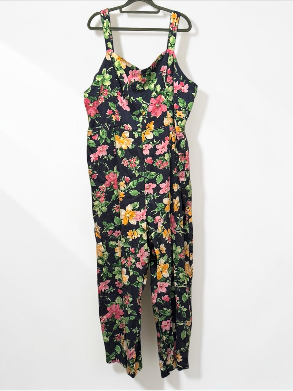 Old Navy Cami Jumpsuit Floral Linen Navy Blue XXL - Picture 3 of 12